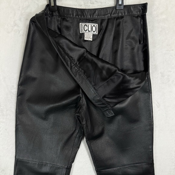 Vintage Clio Black Leather Pants 31 Size 12 High Rise Straight Leg Full Length - Picture 5 of 14